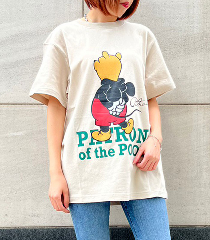 ♡新品♡タグ付きMICALLE MICALLE パロディプリント Tシャツ S SALE】【MICALLE MICALLE】Patron of the POOLパロディプリントT