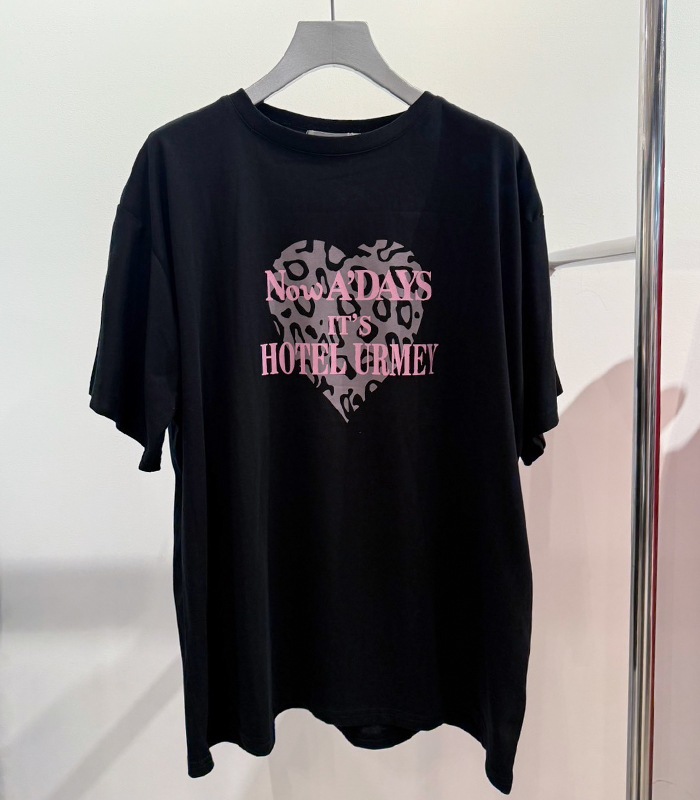 【DESERT ROSE】ビジュー装飾レオパードハートプリントTシャツ▼BDCS-52