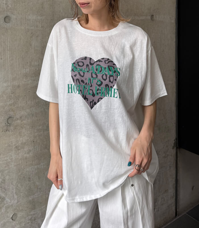 【DESERT ROSE】ビジュー装飾レオパードハートプリントTシャツ▼BDCS-52