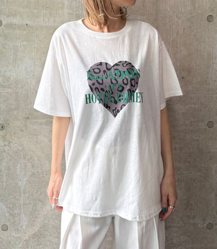 【DESERT ROSE】ビジュー装飾レオパードハートプリントTシャツ▼BDCS-52