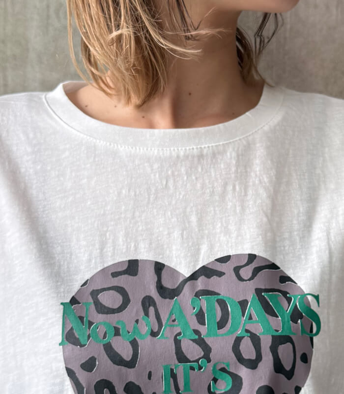 【DESERT ROSE】ビジュー装飾レオパードハートプリントTシャツ▼BDCS-52