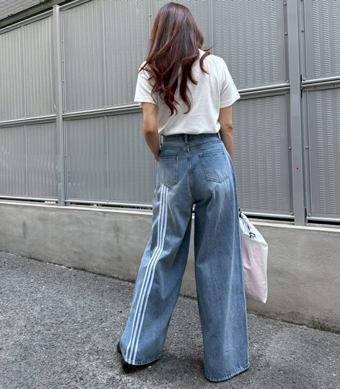 【DESERT ROSE】トラックラインワイドデニムパンツ★☆BDPT-9