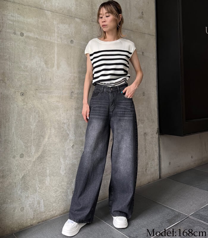 【DESERT ROSE】トラックラインワイドデニムパンツ★☆BDPT-9