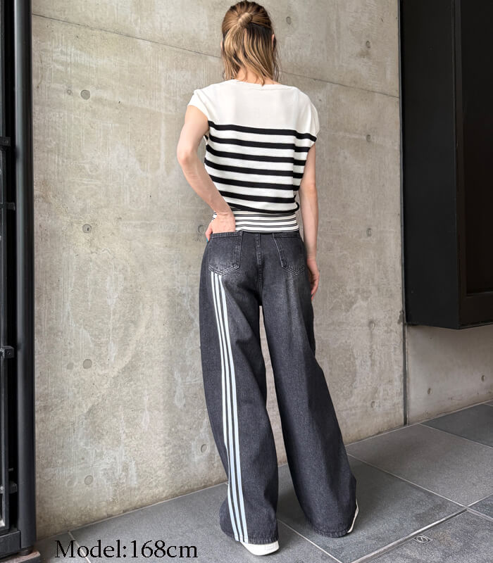 【DESERT ROSE】トラックラインワイドデニムパンツ★☆BDPT-9