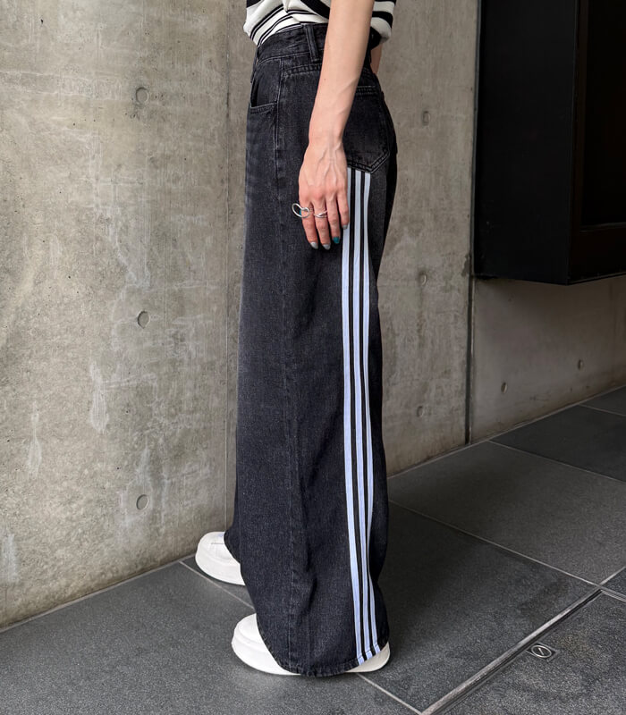 【DESERT ROSE】トラックラインワイドデニムパンツ★☆BDPT-9