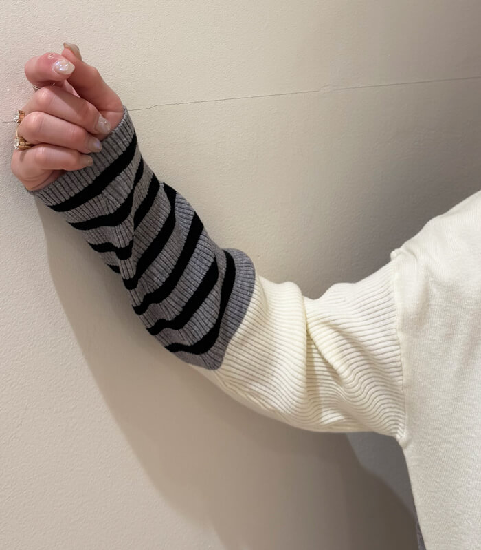 【MoNiLE】配色袖ボーダービッグニット★40251