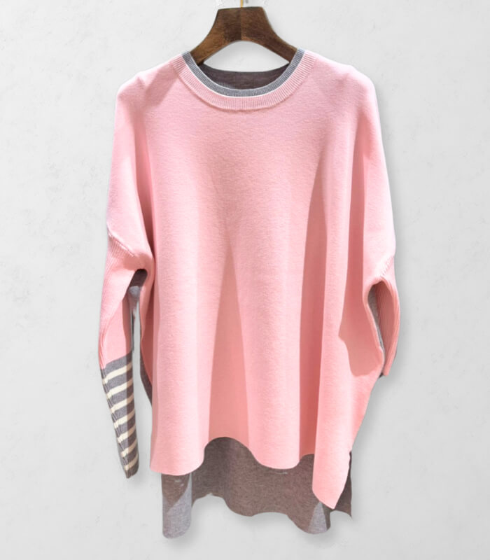 【MoNiLE】配色袖ボーダービッグニット★40251