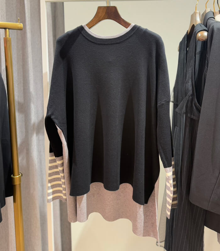 【MoNiLE】配色袖ボーダービッグニット★40251