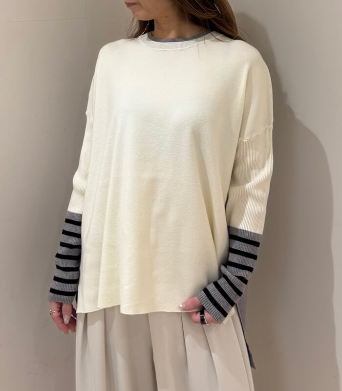 【MoNiLE】配色袖ボーダービッグニット★40251