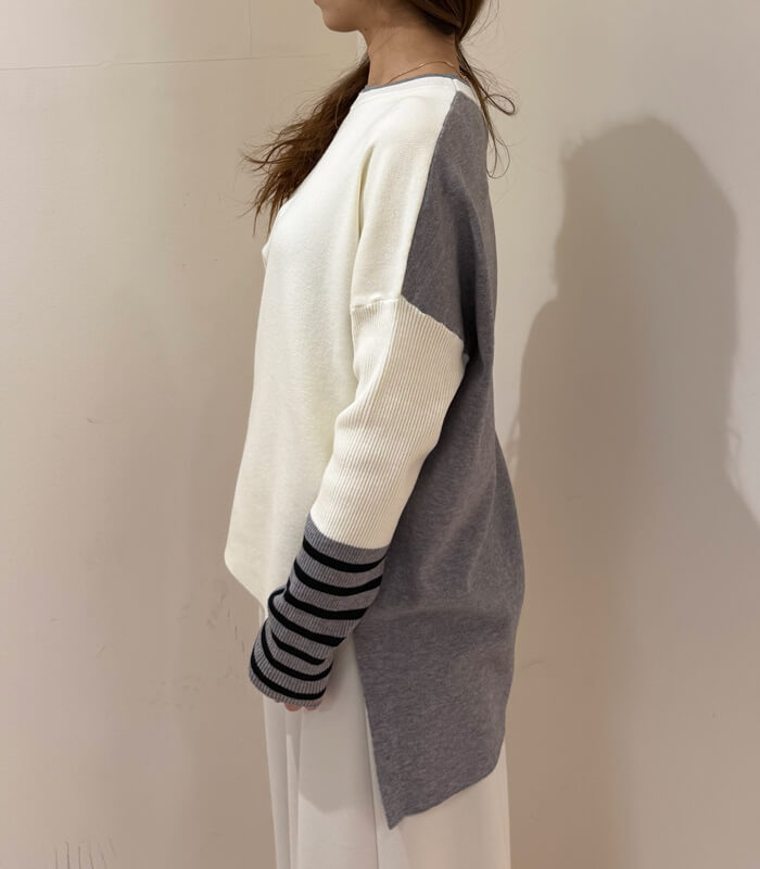 【MoNiLE】配色袖ボーダービッグニット★40251