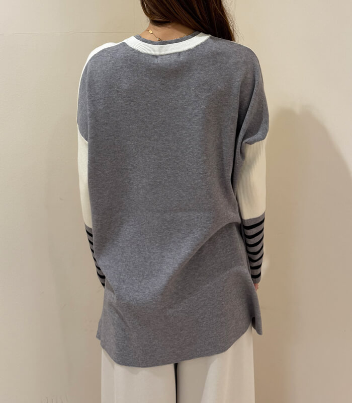 【MoNiLE】配色袖ボーダービッグニット★40251