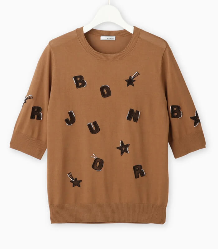 【BEATRICE】“BONJOUR”レタリングチュール刺繍 5分袖プルオーバー★☆E99408