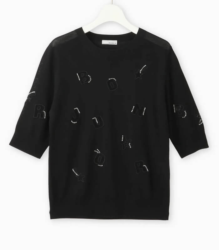 【BEATRICE】“BONJOUR”レタリングチュール刺繍 5分袖プルオーバー★☆E99408