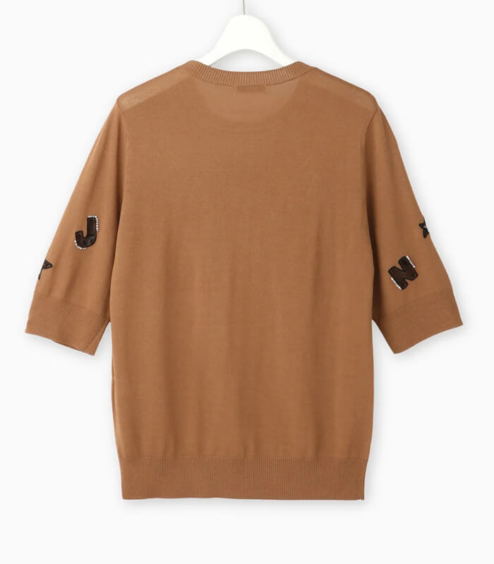 【BEATRICE】“BONJOUR”レタリングチュール刺繍 5分袖プルオーバー★☆E99408