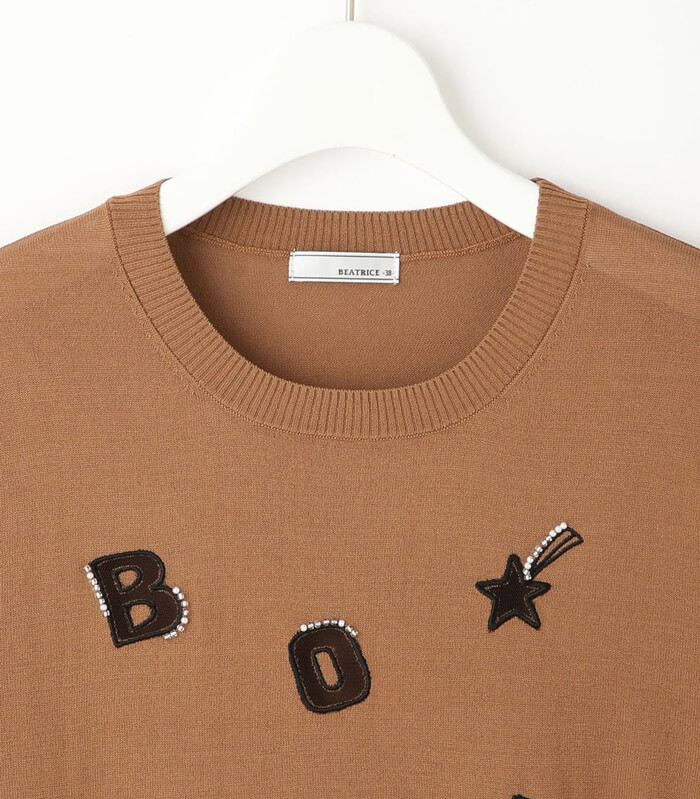 【BEATRICE】“BONJOUR”レタリングチュール刺繍 5分袖プルオーバー★☆E99408