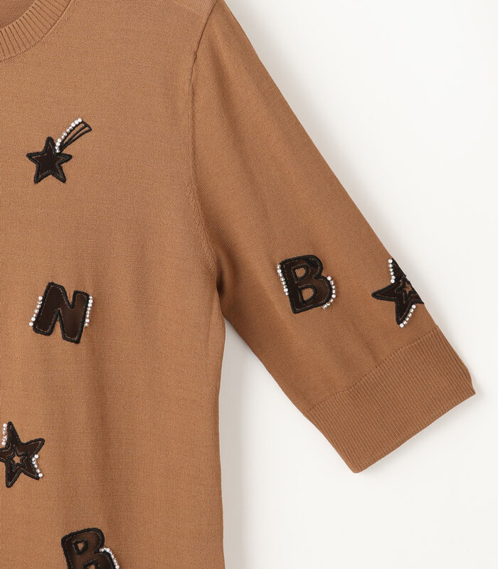 【BEATRICE】“BONJOUR”レタリングチュール刺繍 5分袖プルオーバー★☆E99408