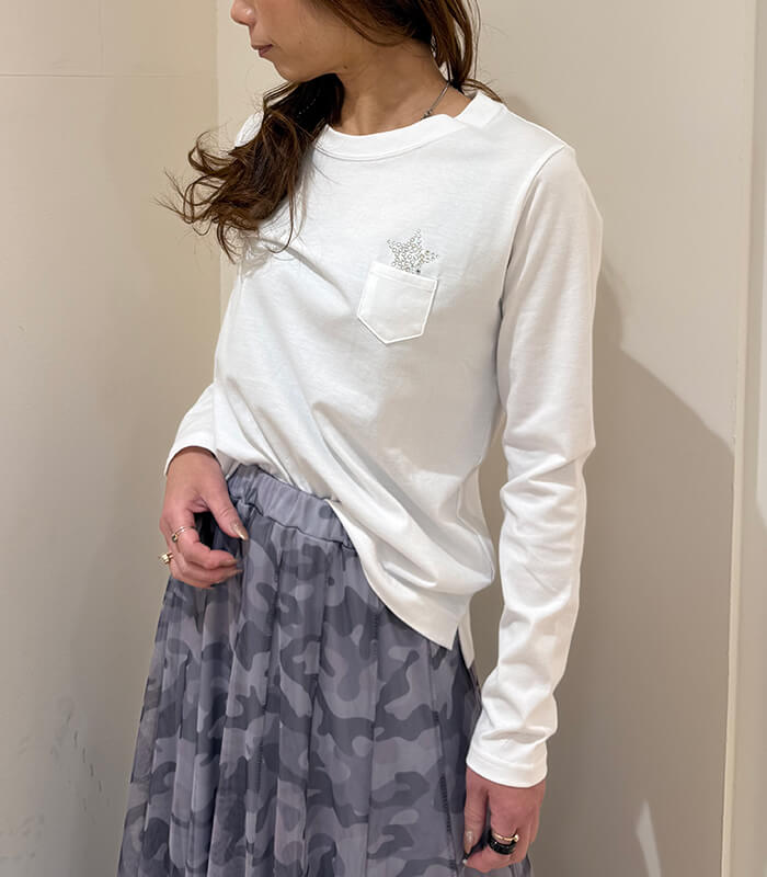 【ETOIL eSIGNE】星クリスタルクルーネックロンTシャツ★☆2407109