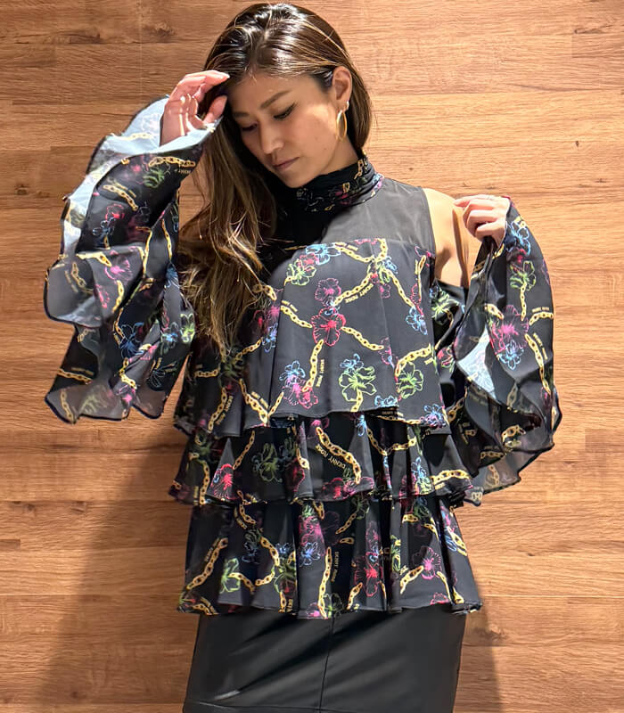 【DENNY ROSE】チェーン×フラワープリントティアードブラウス★IT521DD45010