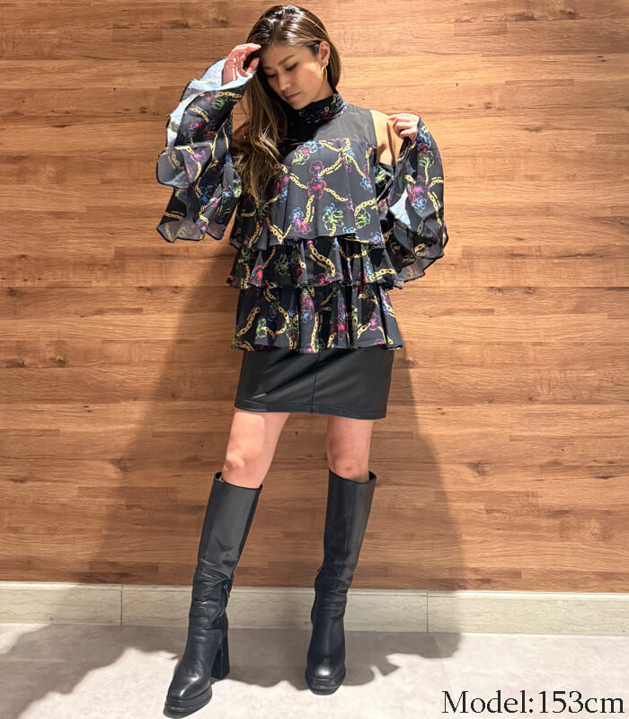 【DENNY ROSE】チェーン×フラワープリントティアードブラウス★IT521DD45010