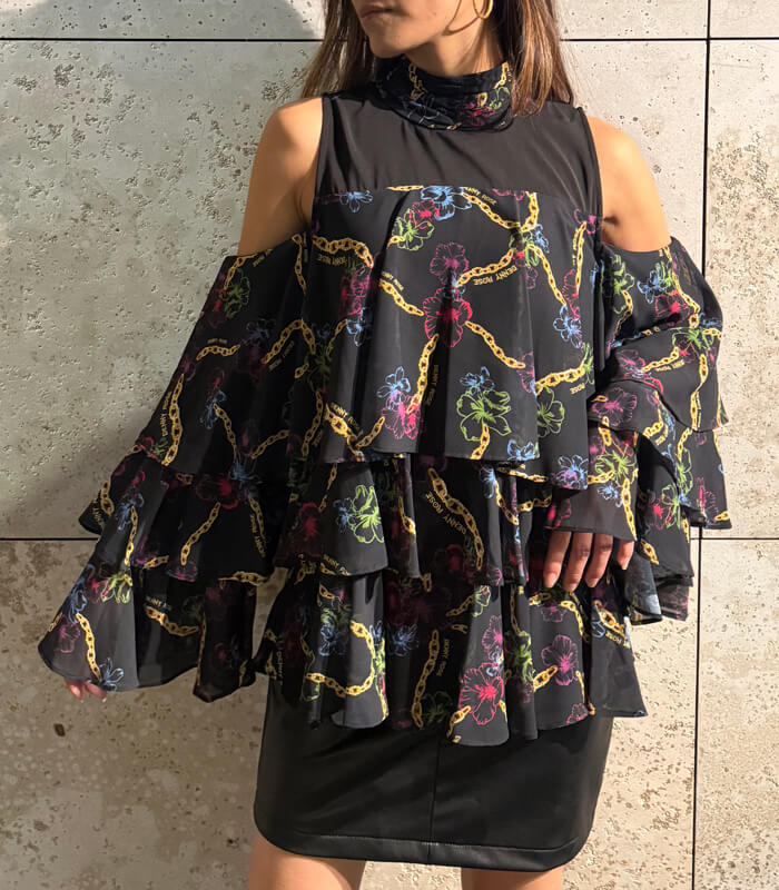 【DENNY ROSE】チェーン×フラワープリントティアードブラウス★IT521DD45010