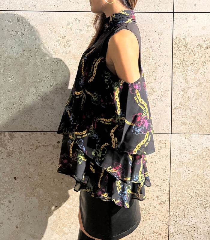 【DENNY ROSE】チェーン×フラワープリントティアードブラウス★IT521DD45010