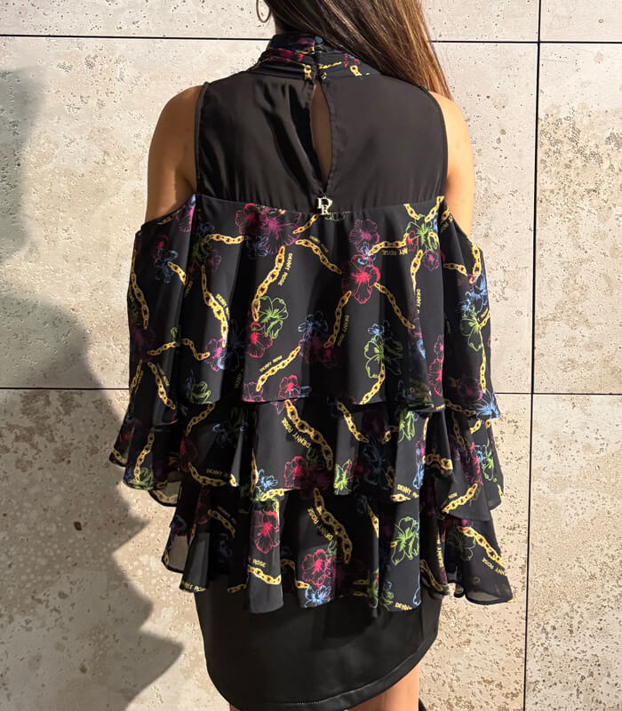 【DENNY ROSE】チェーン×フラワープリントティアードブラウス★IT521DD45010