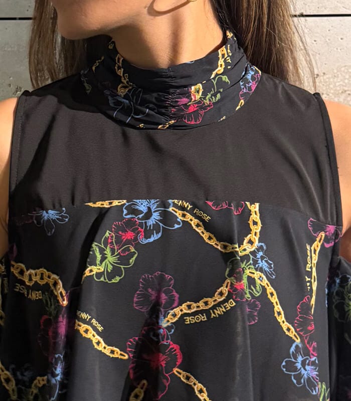 【DENNY ROSE】チェーン×フラワープリントティアードブラウス★IT521DD45010