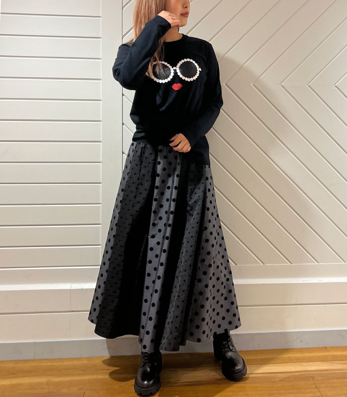 【a-jolie】パールサングラスプリントロングTシャツ★☆AJ-180533