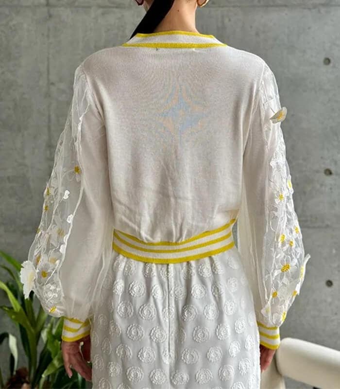 【Adonisis】3Dフラワー刺繍チュールニットカーデ★☆S25107