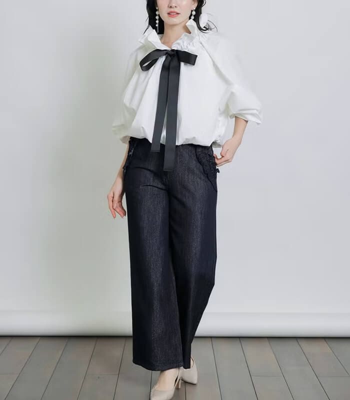 しげおページ PICCIN】ザビエルビッグカラーグログランリボンブラウス144610 | WEAR