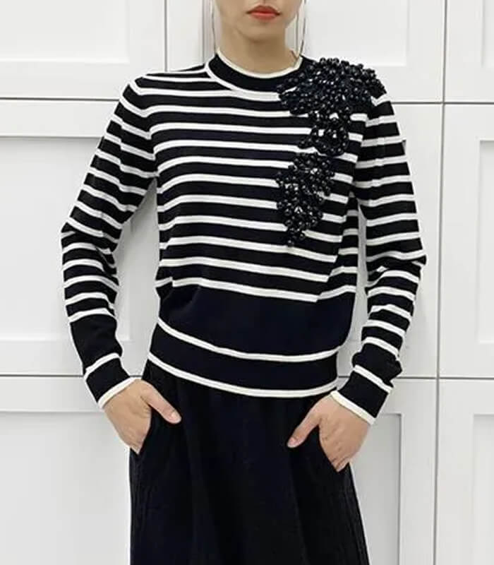 【Adonisis】パール刺繍ボーダーニット★250406