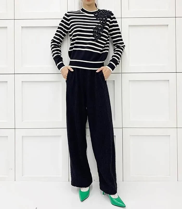 【Adonisis】パール刺繍ボーダーニット★250406