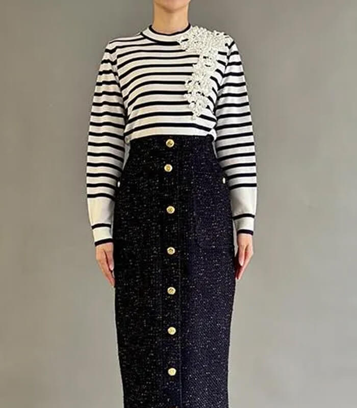 【Adonisis】パール刺繍ボーダーニット★250406