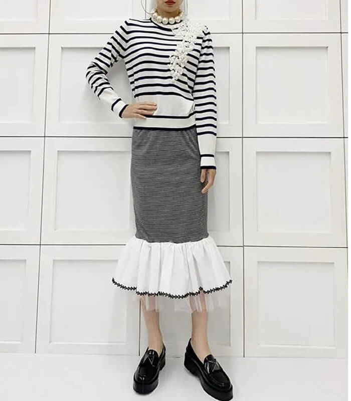 【Adonisis】パール刺繍ボーダーニット★250406