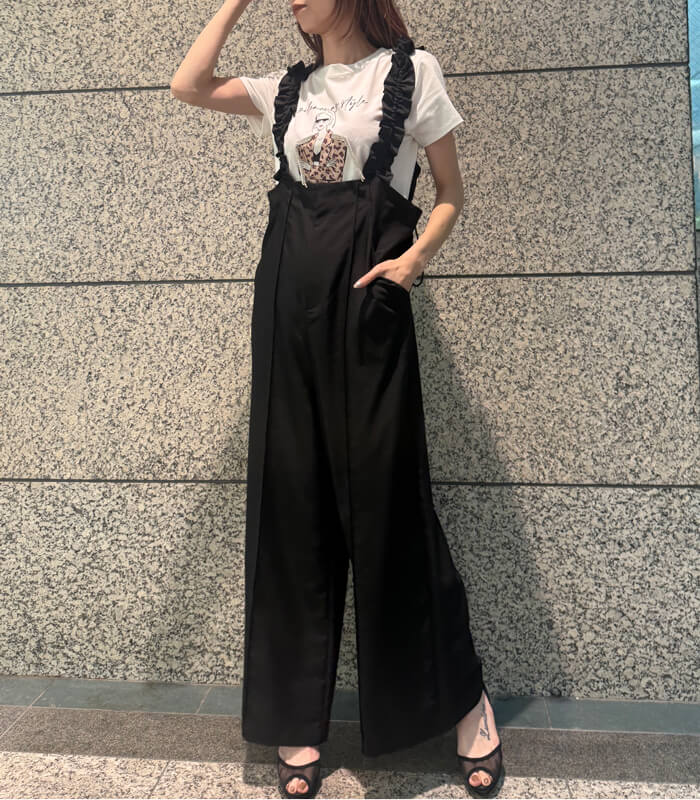 【LUGIVA】シャーリングショルダーサロペットパンツ★☆302725