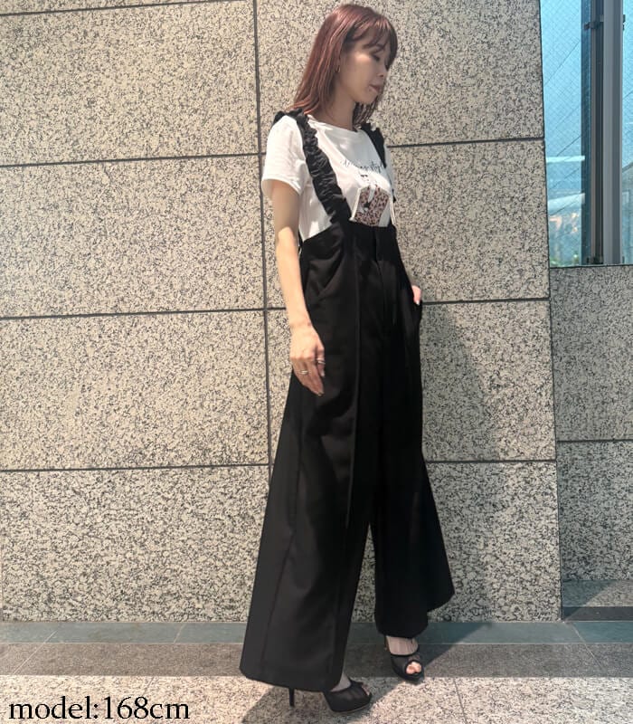 【LUGIVA】シャーリングショルダーサロペットパンツ★☆302725