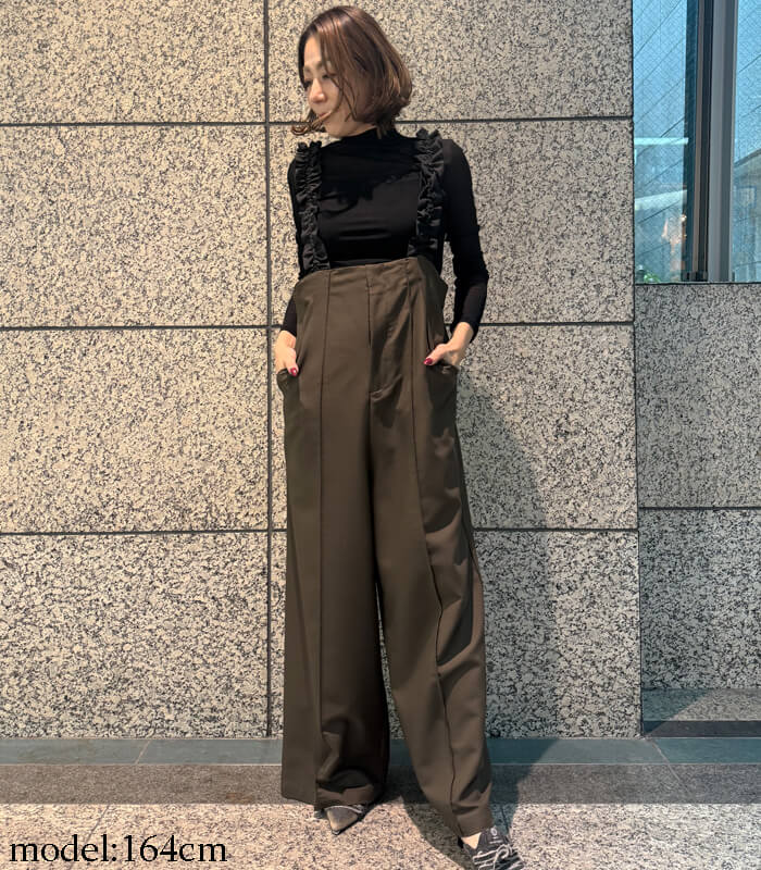 【LUGIVA】シャーリングショルダーサロペットパンツ★☆302725