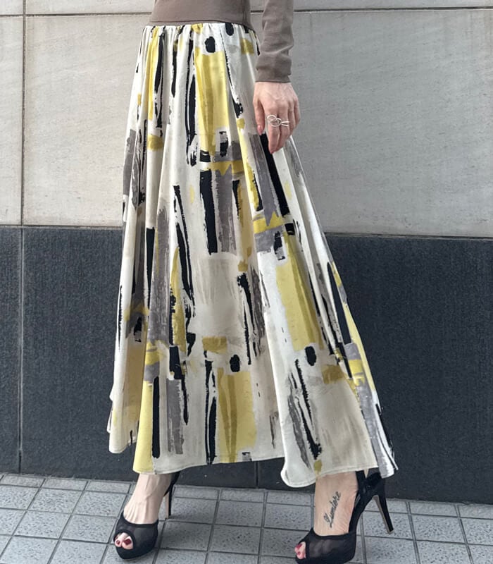 MoNiLE フレアスカート MoNiLE】アートブラッシュプリントフレアースカート2814 | WEAR