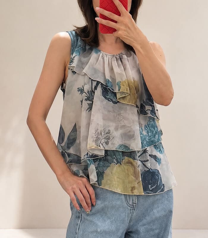 【RINASCIMENTO】フローラルプリントラッフルフリルTOPS★ITRIN130037