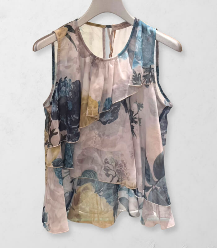 【RINASCIMENTO】フローラルプリントラッフルフリルTOPS★ITRIN130037