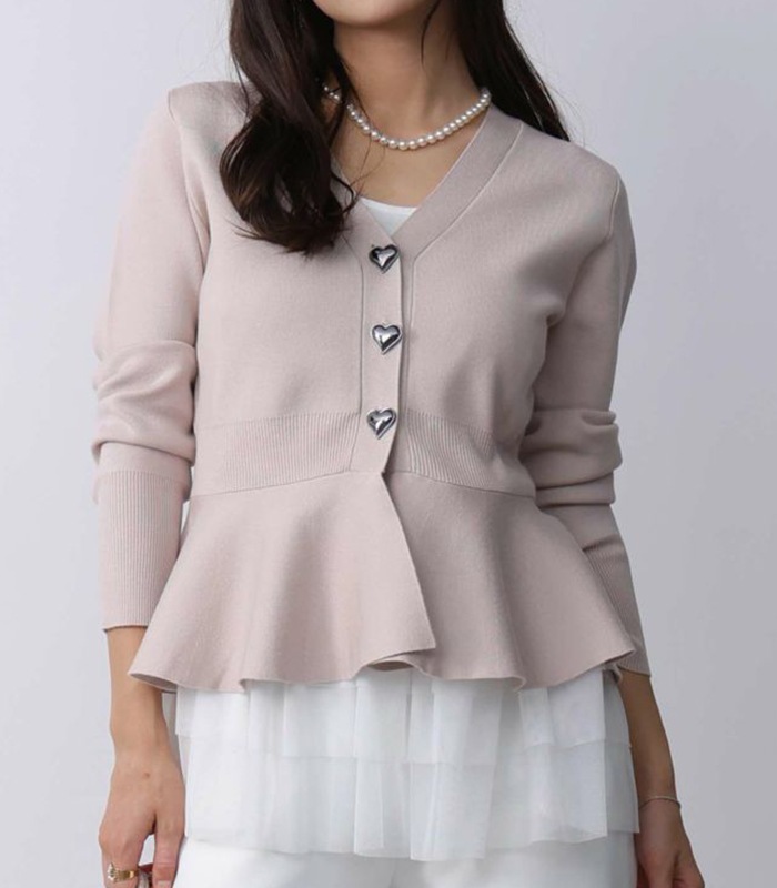 【PICCIN PERLA】ハートボタンペプラムカーディガン★☆904500