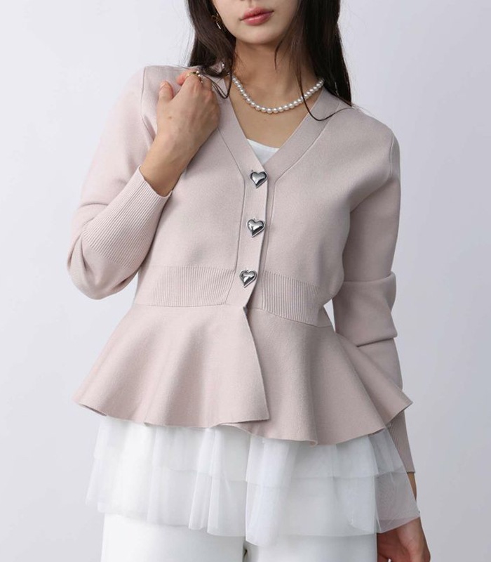 【PICCIN PERLA】ハートボタンペプラムカーディガン★☆904500