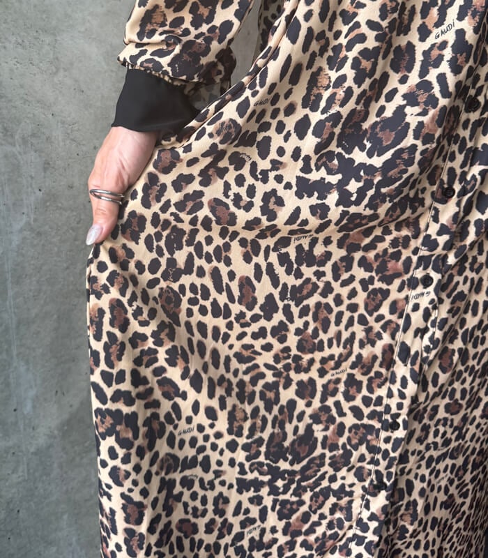 GAUDI】ダブルジョーゼットレオパードプリントロングシャツワンピース