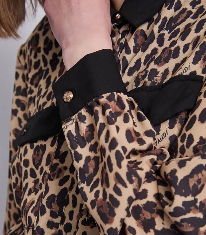 GAUDI】ダブルジョーゼットレオパードプリントロングシャツ