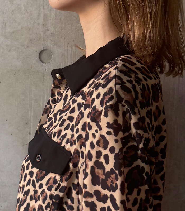GAUDI】ダブルジョーゼットレオパードプリントロングシャツ