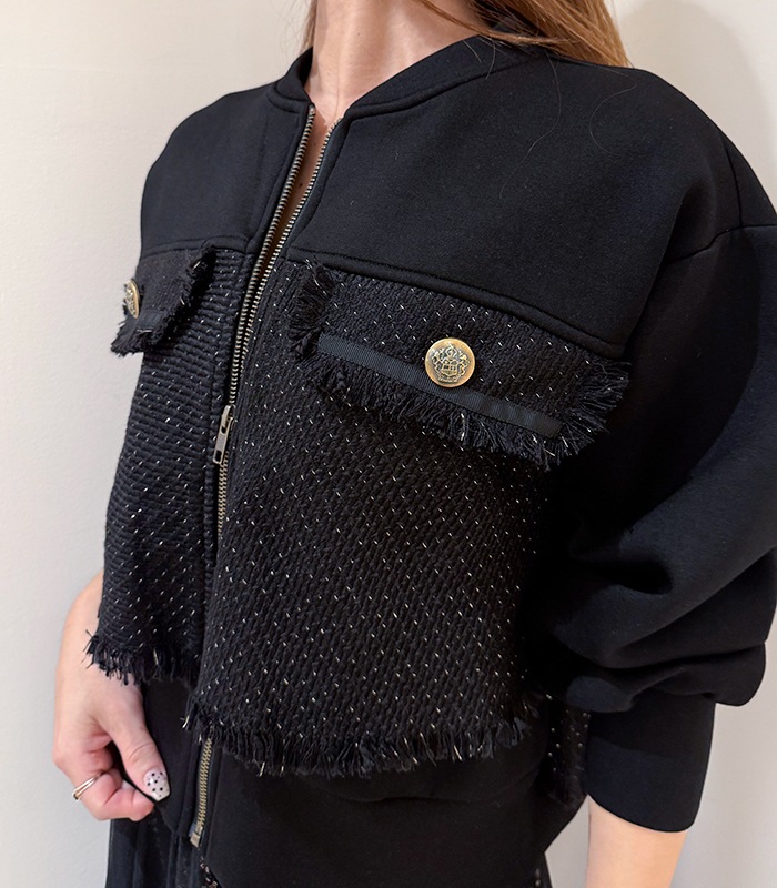 【GALENA】ラメツィード切替バックフリルジップアップブルゾン★☆70052-3102