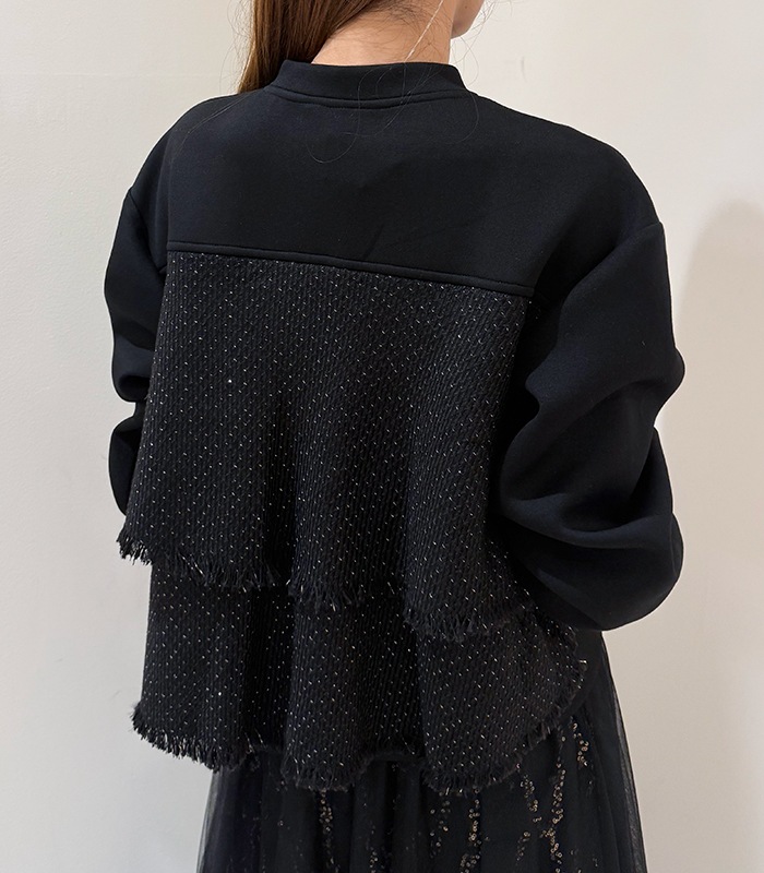 【GALENA】ラメツィード切替バックフリルジップアップブルゾン★☆70052-3102