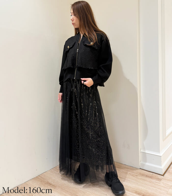 【GALENA】ラメツィード切替バックフリルジップアップブルゾン★☆70052-3102