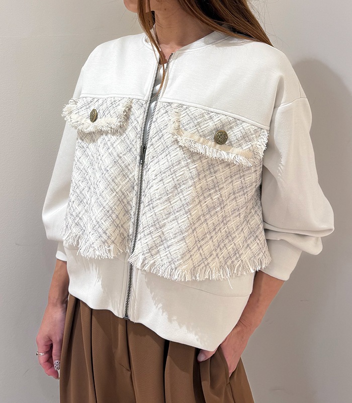 【GALENA】ラメツィード切替バックフリルジップアップブルゾン★☆70052-3102