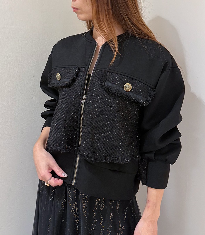 【GALENA】ラメツィード切替バックフリルジップアップブルゾン★☆70052-3102